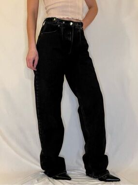 NWOT Fashion Nova High Rise Wide Leg Black Denim Jeans Cinch Waist Women’s 3